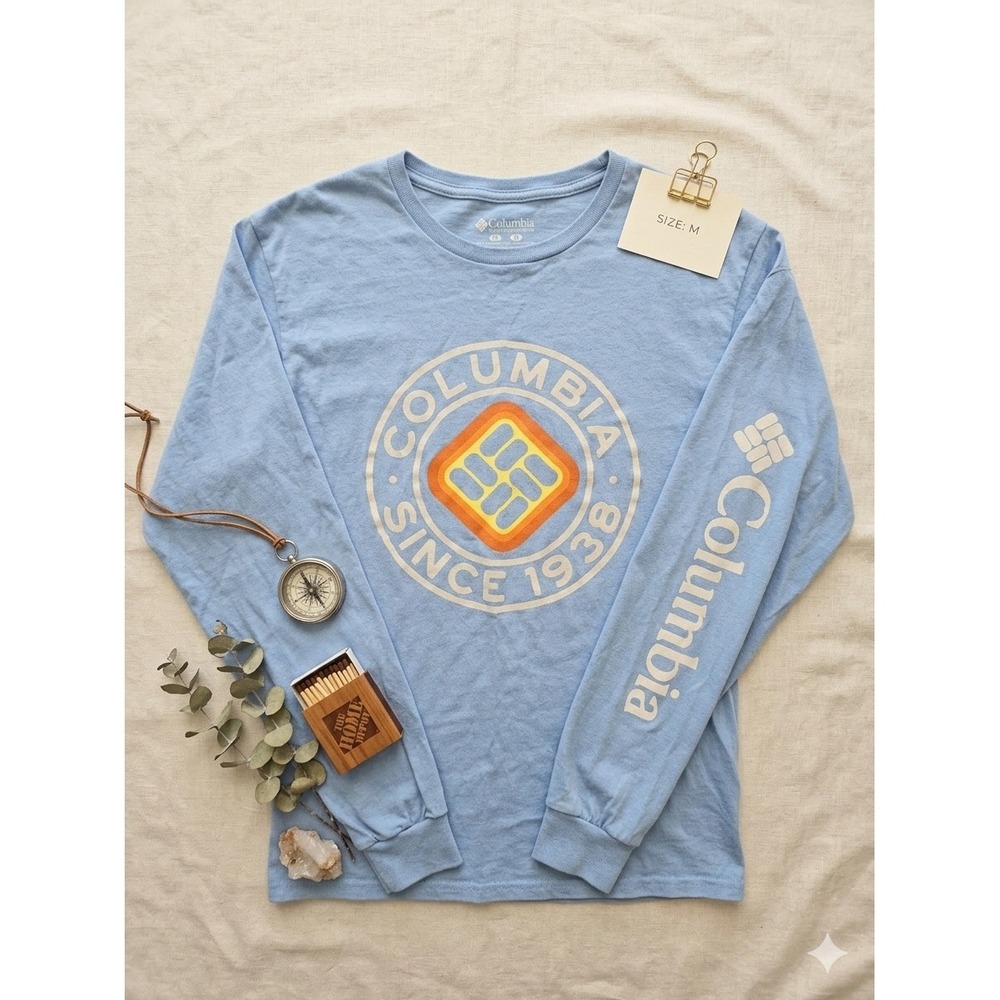 Columbia Gorpcore Retro Logo Long Sleeve Graphic Tee Shirt Men's Size Medium